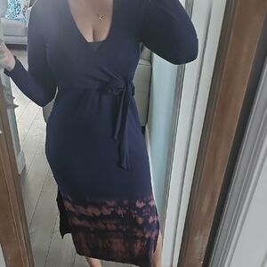 Splendid Navy and Brown Tie-Dye Wrap Dress